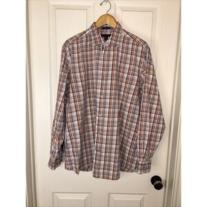 Banana Republic men's XL Shirt orange gray white plaid long sleeve